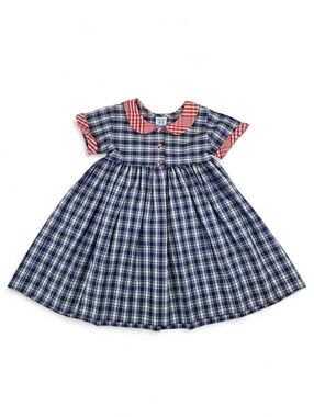 Vintage Kelly’s Kids Plaid Dress Patriotic Peter Pan Collar USA Size 5 80s/90s